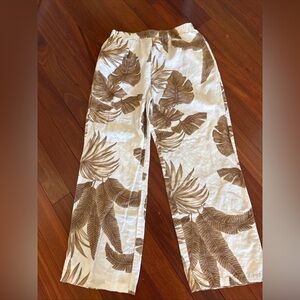 Andrea Jovine Linen Blend Brown & Beige Striped Pull On Pants Sz L Pockets